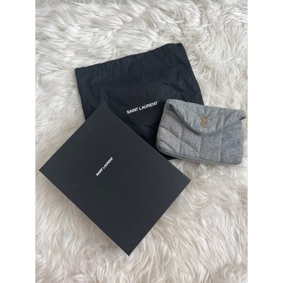Saint Laurent Handbags - Saint Laurent Loulou Small Puffer Denim Pouch Clutch
